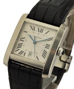 Tank Francaise Automatic  Steel on Black Leather Strap with Silver Dial