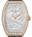 Gondolo 7099R Ladies in Rose Gold with Diamond Case  on Shiny Taupe Alligator Leather Strap with Hand-Guilloched Diamond Dial