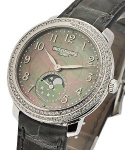 Moon Phase Ref 4968G-001 in White Gold with Diamond Bezel on Grey Alligator Leather Strap with Mother of Pearl Dial