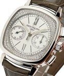 7071G Lady's First Chronograph with Diamond Flange Dial  White Gold on Strap with White Opaline Dial