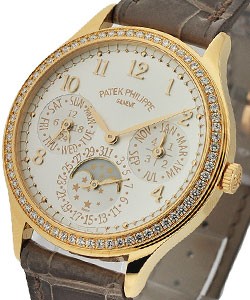 Perpetual Calendar Ref 7140R-001 in Rose Gold with Diamond Bezel on Grey Alligator Leather Strap with White Dial