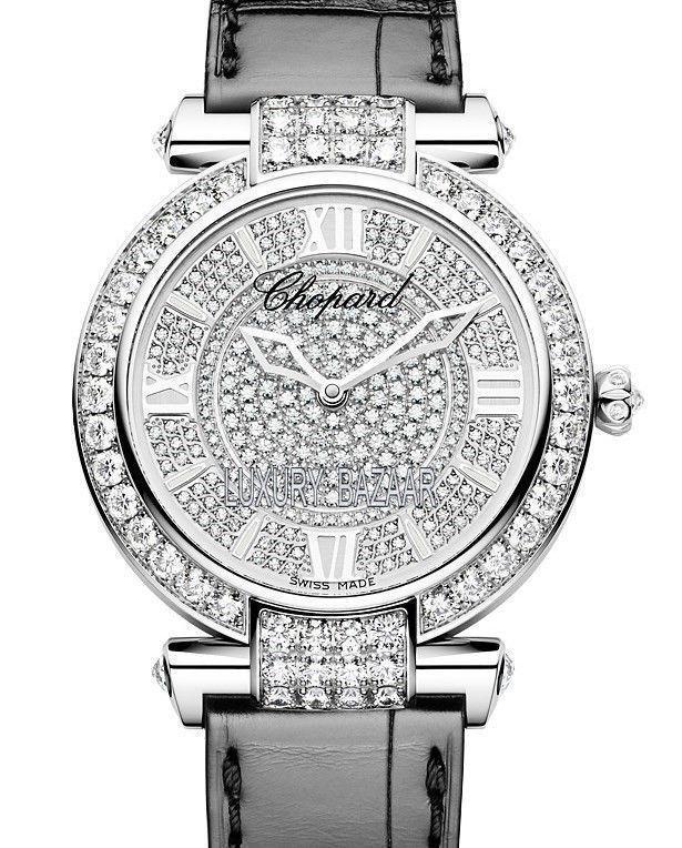 Imperiale - Round 40mm in White Gold  with Diamond Bezel on Black Crocodile Leather Strap with Pave Diamond Dial