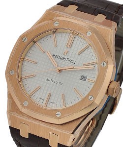 Royal Oak  41mm Automatic in Rose Gold on Brown Alligator Leather Strap with Silver Dial