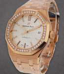 Royal Oak Ladys 37mm Automatic in Rose Gold with Diamond Bezel On Rose Gold Bracelet with Silver Tapisserie Dial
