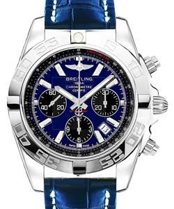 Windrider Chronomat B01 Chronograph in Steel on Blue Crocodile Strap with Blue Dial - Black Subdials