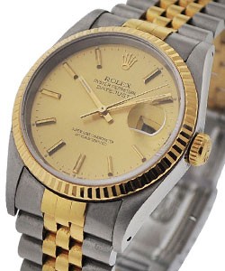 2-Tone Datejust 36mm with Yellow Gold Fluted Bezel on Jubilee Bracelet with Champagne Index Dial
