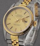 2-Tone Datejust 36mm with Yellow Gold Fluted Bezel on Jubilee Bracelet with Champagne Index Dial