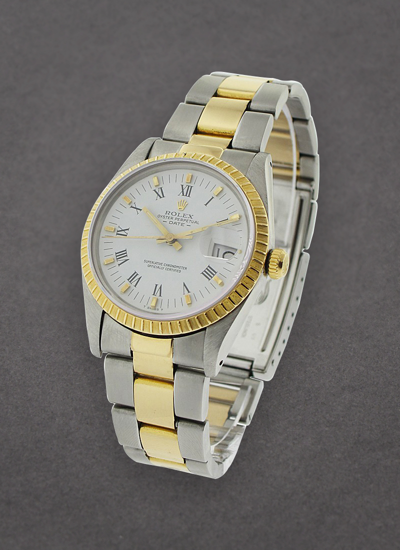 Pre-Owned Rolex Date 34mm in Steel with Yellow Gold Fluted Bezel