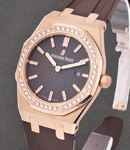 Royal Oak Ladys Rose Gold with Diamond Bezel on Brown Rubber Strap with Brown Dial