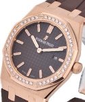 Royal Oak Ladys Rose Gold with Diamond Bezel on Brown Rubber Strap with Brown Dial