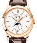 Annual Calendar with Moon Phase in Rose Gold on Brown Alligator Leather Strap with Silver Stick Dial