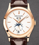 Annual Calendar with Moon Phase in Rose Gold on Brown Alligator Leather Strap with Silver Stick Dial