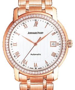 Jules Audemars in Rose Gold with Diamond Bezel on Rose Gold Bracelet with Silver Dial