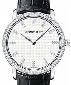 Classic in White Gold with Diamond Bezel on Black Leather Strap with Ivory Dial