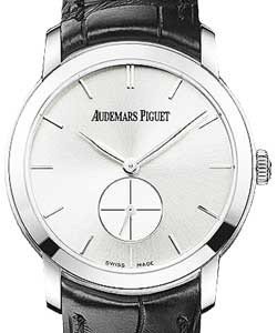 Jules Audemars Small Seconds Ladies in White Gold on Black Alligator Leather Strap with Silver Dial