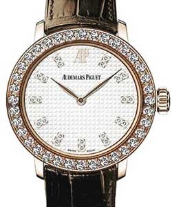 Classic Lady's Automatic in Rose Gold with Diamonds Bezel on Brown Crocodile Leather Strap with Ivory Dial