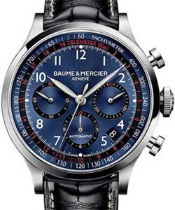 Capeland Chronograph 44mm Automatic in Steel on Black Leather Strap with Blue Dial