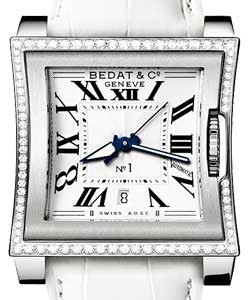 Bedat No. 1 in Steel with Diamonds on White Leather Strap with Opalin White Dial