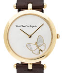 Lady Arpels Papillon 36mm in Yellow Gold on Brown Satin Strap with Mother of Pearl Diamond Dial