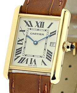 Tank Louis in Yellow Gold On Brown Crocodile Leather Strap with Silver Dial