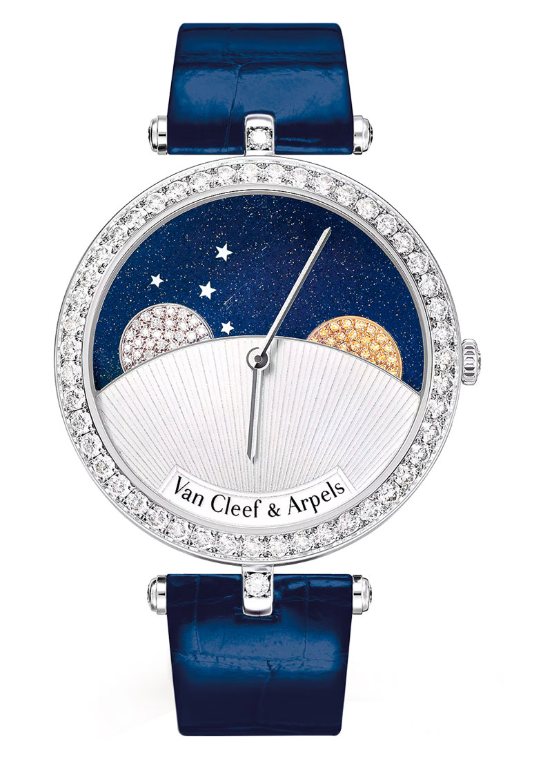 Van Cleef Day ang Night Poetic Complications in White Gold with Diamond Bezel