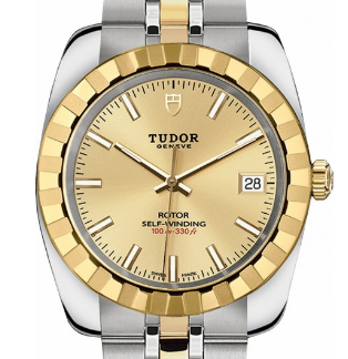 Classic Date Men's Automatic in Steel with Yellow Gold Bezel on Steel and Yellow Gold Bracelet with Champagne Index Dial
