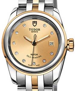 Glamour Date Ladies Automatic in 2-Tone on Steel and Yellow Gold - Champagne Jacq Diamond Dial