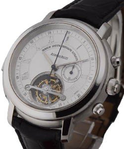 Jules Audemars Tourbillion Split Second Minute Repeater in Platinum on Black Leather Strap with Silver Dial