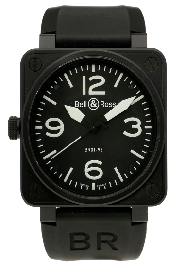 BR 01 92 Destro Left Handed Edition in Steel - Limited Edition on Black Rubber Strap with Black Dial