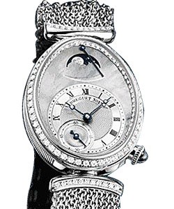 Reine de Naples in White Gold with Diamond Bezel on White Gold Bracelet with MOP Silver Dial