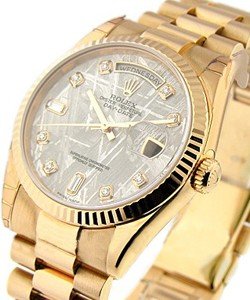 Presidential in Rose Gold with Fluted Bezel on Rose Gold President Bracelet with Meteorite Diamond Dial