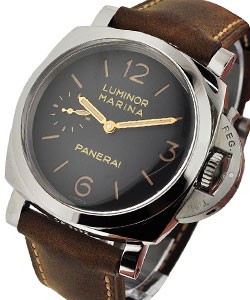 PAM 422 - Marina 1950 3 Days in Steel on Brown Calfskin Leather Strap with Black Dial