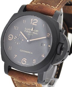 PAM 441 - Luminor Ceramic 1950 3 Days GMT in Black Ceramic On Brown Leather Strap with Black Dial