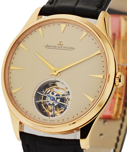 Master Ultra Thin Tourbillon in Rose Gold On Brown Crocodile Alligator with Eggshell Beige Dial