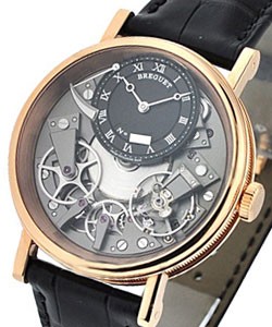 Tradition with Power Reserve in Rose Gold on Black Strap with Grey Open Worked Dial