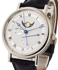 Classique Moonphase in White Gold on Black Crocodile Leather Strap with Silver Dial