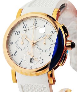Marine Chronograph 34.6mm Automatic in Rose Gold on White Rubber Strap with White Mother of Pearl Dial
