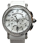 Marine Chronograph Ladies in White Gold with Diamonds bezel on White Rubber Strap with Mother of Pearl Dial
