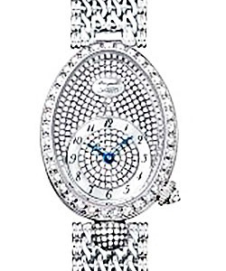 Reine de Naples Mini 24.95mm Automatic in White Gold with Diamond Bezel on White Gold Bracelet with Pave Diamond Dial