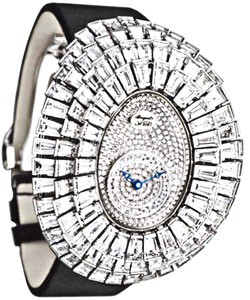 High Jewellery Collection - Crazy Flower White Gold with Baguette Diamonds & Paved Diamond Dial