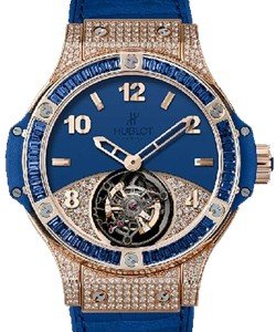 Big Bang Tourbillon in Rose Gold with Diamond Bezel on Blue Leather Strap with Blue Pave Diamond Dial