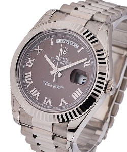 Day-Date II President 41mm in White Gold with Fluted Bezel On White Gold President Bracelet with Brown Roman Dial