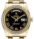 Day-Date II 41mm President in Yellow Gold-Diamond Bezel On Yellow Gold President Bracelet with Black Roman Dial