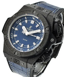 King Power Big Bang Oceanographic 4000 in Carbon Fiber on Blue Crocodile Leather Strap with Blue Dial