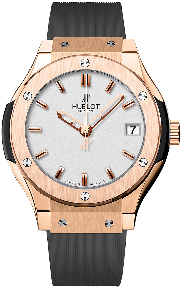 Classic Fusion 33mm in Rose Gold on Black Rubber Strap with Opaline White Dial
