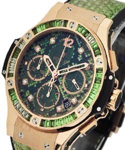 Boa Bang Collection Green Tsavorite in Rose Gold with Baguette Diamond Bezel on Green Gummy Strap with Green Dial