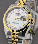 Datejust 26mm in Steel with Yellow Gold Fluted Bezel on Jubilee Bracelet with MOP Roman Dial