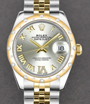 Mid Size Datejust 31mm in Yellow Gold with Domed Bezel on Jubilee Bracelet with Silver Large VI Roman Diamond dial