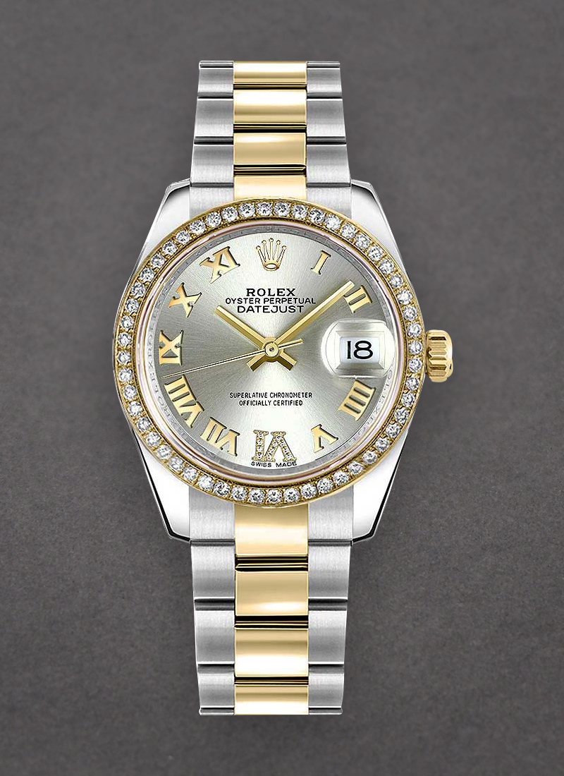 Rolex Unworn Datejust 31mm Mid Size in Steel with Yellow Gold Diamond Bezel