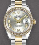 Datejust 31mm Mid Size in Steel with Yellow Gold Diamond Bezel on Oyster Bracelet with Silver Roman Dial - Diamonds on VI